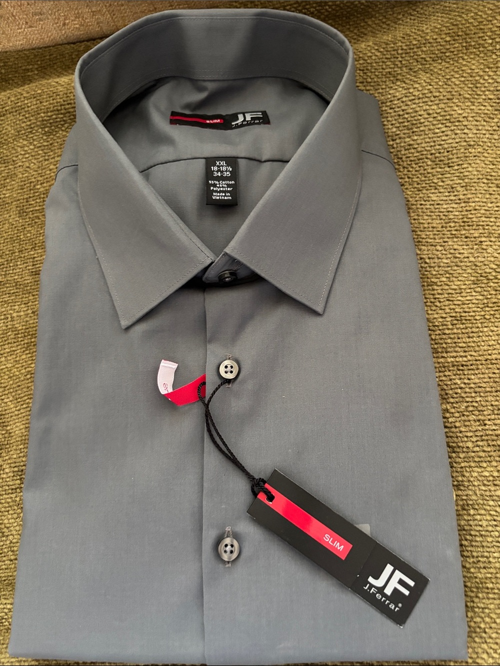 jf j.ferrar Men's Long Sleeve Gray Dress Shirt